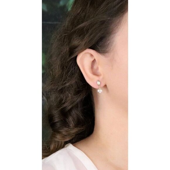 14k Yellow Gold Natural Pearl & Leaf Earrings Dangle Drop - Picture 4 of 6